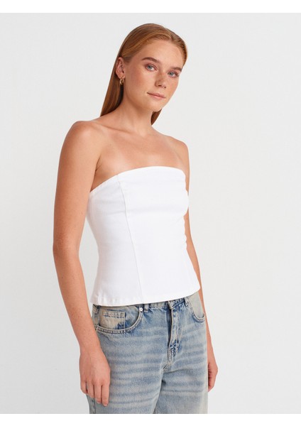 50880 Straplez Peplum Top-Ekru