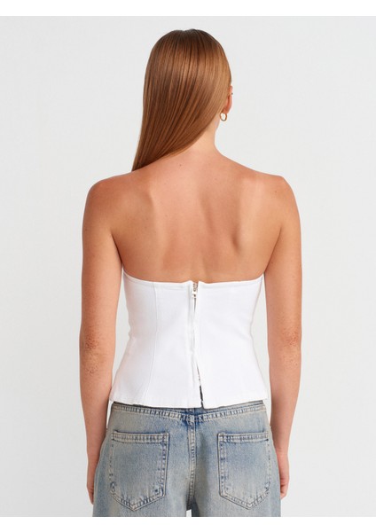 50880 Straplez Peplum Top-Ekru fiyatları