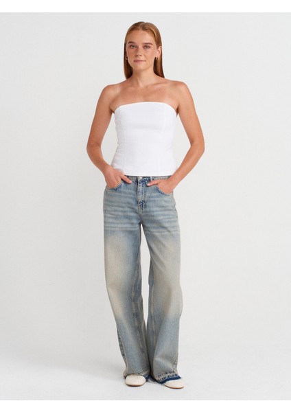 50880 Straplez Peplum Top-Ekru fırsatları