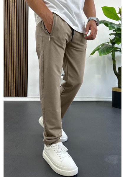 Erkek Regular Fit Düz Paça Eşofman Altı Kahverengi EDW405