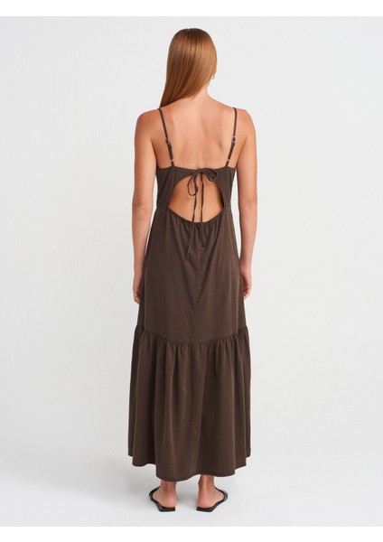 90575 Uzun Dekolte Denim Elbise-Kahve fiyatları