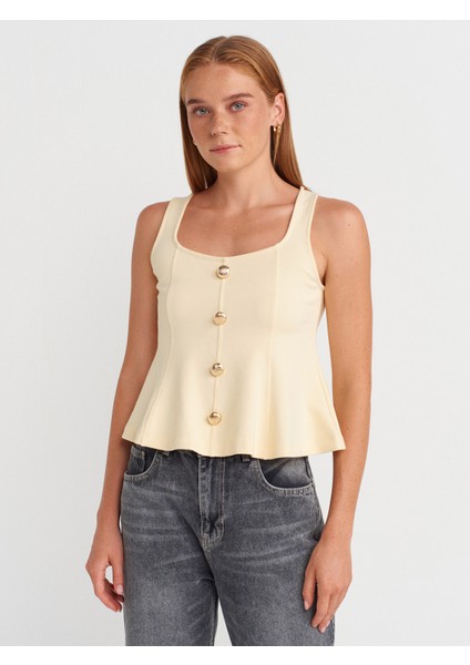 31979 Düğmeli Peplum Top-Açık Sarı