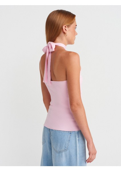 10798 Halter Bağlamalı Yaka Fitilli Triko Bluz-Pembe fiyatları