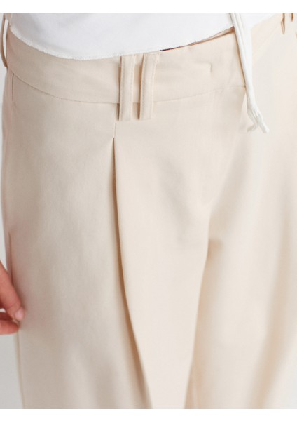 71634 Pilili Geniş Paça Pantolon-Ekru modelleri