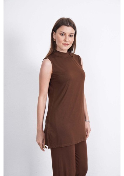 Viskon Kolsuz Tunik-Kahverengi fiyatları
