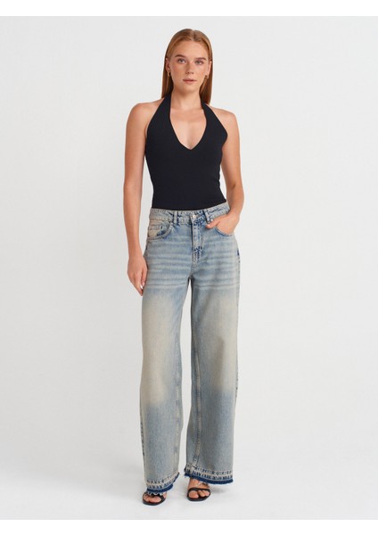 10794 Halter V Yaka Basıc Bluz-Siyah fırsatları