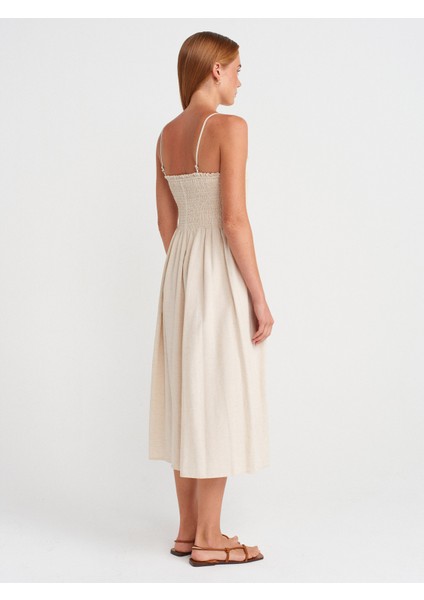 90923 Üst Kısmı Büzgülü Elbise-Ekru fiyatları