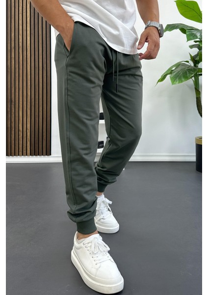 Erkek Regular Fit Dar Paça Lastik Paça Eşofman Altı Yeşil EDW406
