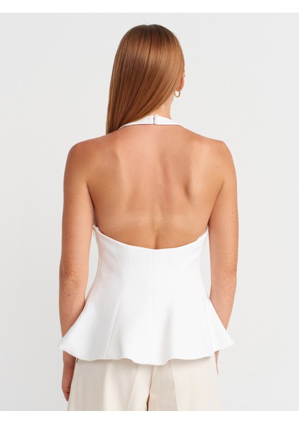 50887 Boyundan Bağlamalı Peplum Top-Ekru fiyatları