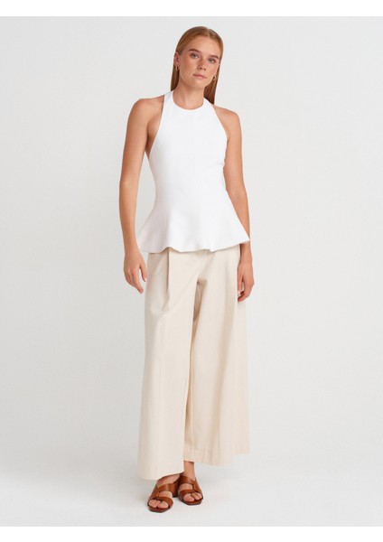 50887 Boyundan Bağlamalı Peplum Top-Ekru fırsatları