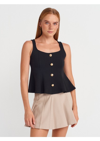 31979 Düğmeli Peplum Top-Siyah