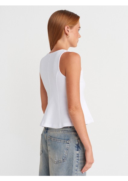 31979 Düğmeli Peplum Top-Beyaz fiyatları