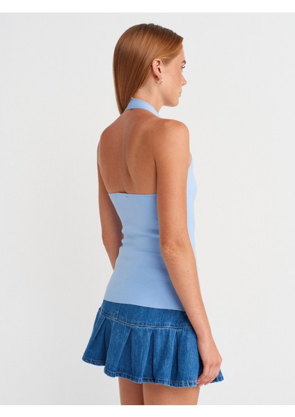 10794 Halter V Yaka Basıc Bluz-Mavi fiyatları