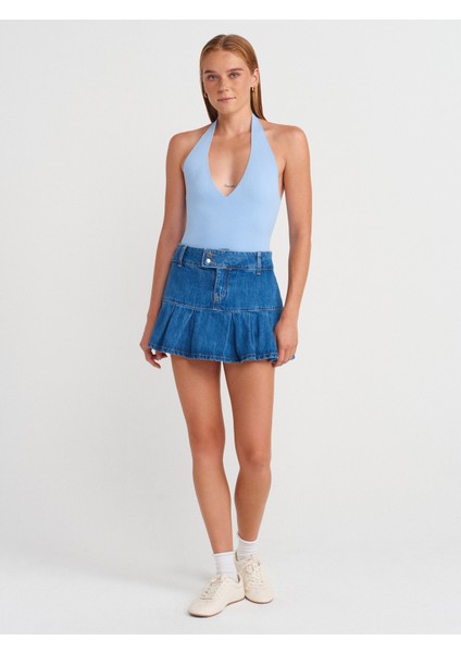 10794 Halter V Yaka Basıc Bluz-Mavi fırsatları