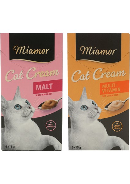 Cat Cream Multi-Vitamin (6X15 G) + Miamor Cat Cream Malt (6X15 G)