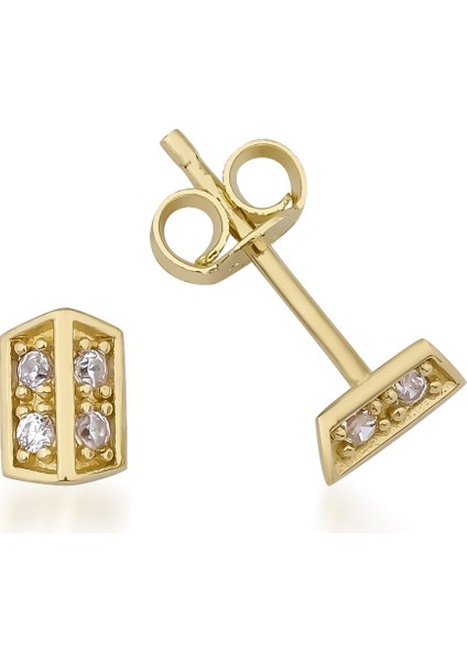 14 Ayar Altın Minimal Geometrik Çivi Küpe