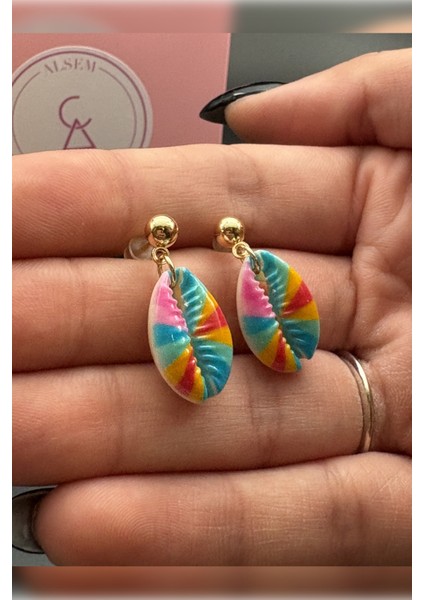 Gold Kaplama Renkli Deniz Kabuğu Küpe , El Yapımı Deniz Kabuğu Küpe