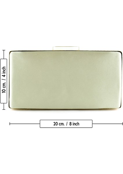 Altın Saten Kristal Taşlı Metal Saplı Abiye El Çantası