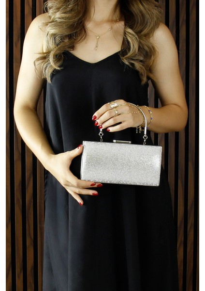 Lame Kristal Taşlı Metal Saplı Abiye El Çantası