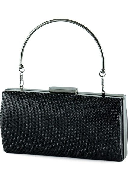 Siyah Saten Kristal Taşlı Metal Saplı Abiye El Çantası fırsatları