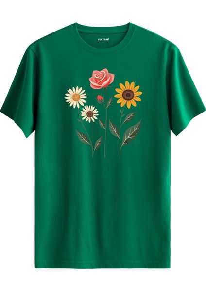 Gül Papatya Ayçiçeği Tasarımlı Uniseks Pamuk Tişört
