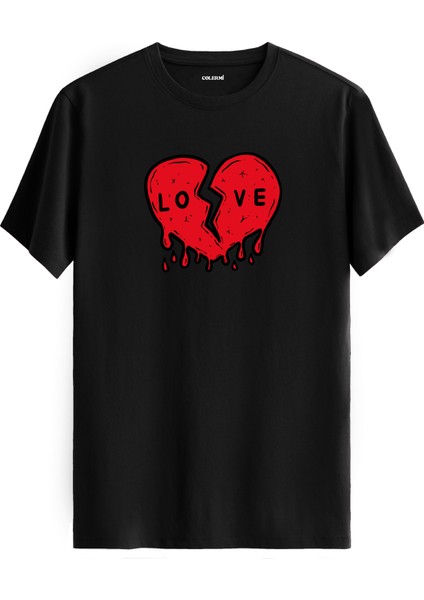 Love Kırık Kalp Baskılı %100 Pamuk Tişört