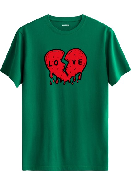 Love Kırık Kalp Baskılı %100 Pamuk Tişört