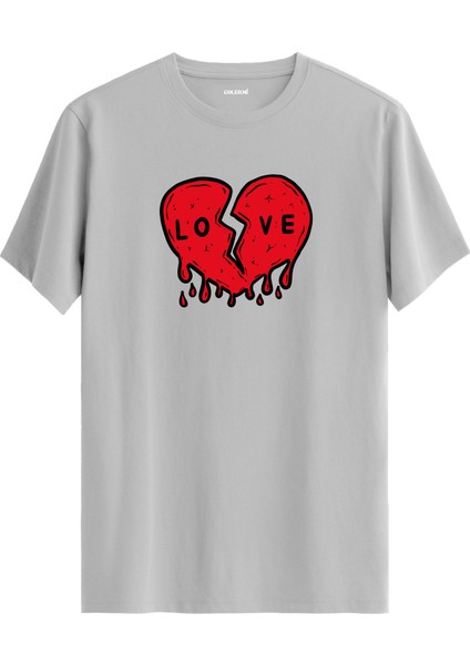 Love Kırık Kalp Baskılı %100 Pamuk Tişört
