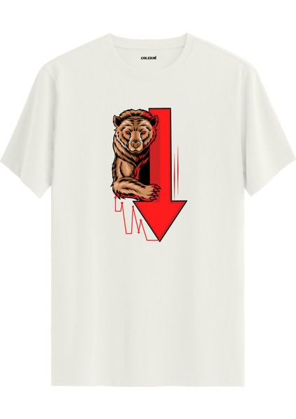 Ayı ve Grafik Ok Tasarımlı Unisex Tişört