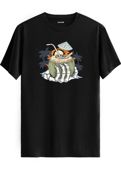 Tropikal Hindistan Cevizi Baskılı %100 Pamuk Tişört