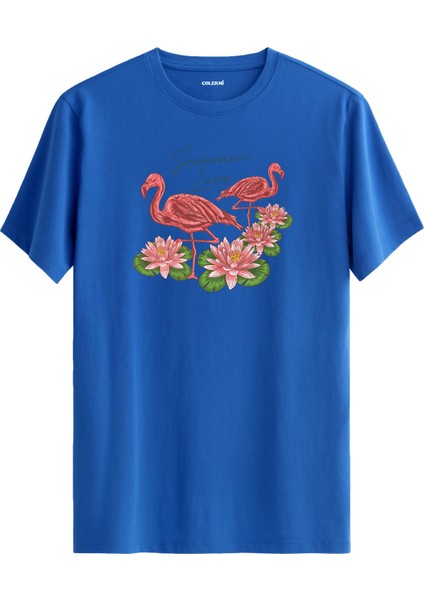 Nilüfer Çiçekli “summer Love” Flamingo Tişört
