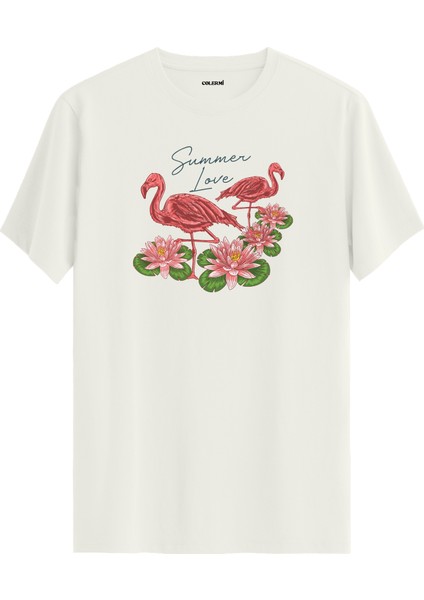 Nilüfer Çiçekli “summer Love” Flamingo Tişört