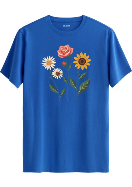 Gül Papatya Ayçiçeği Tasarımlı Uniseks Pamuk Tişört