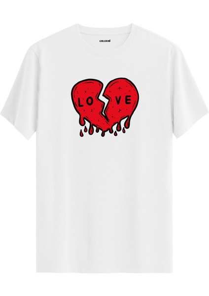 Love Kırık Kalp Baskılı %100 Pamuk Tişört