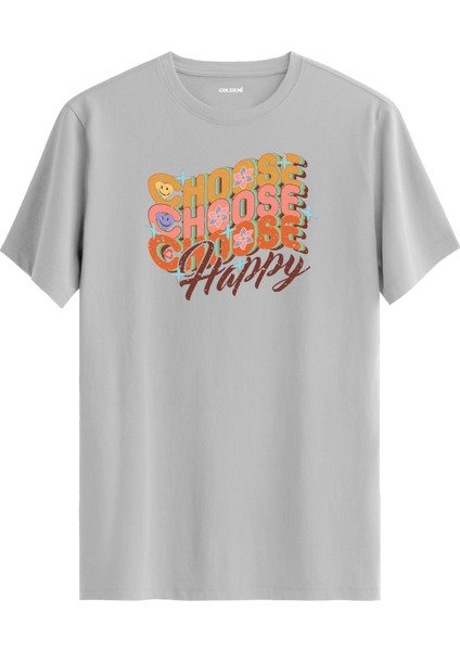 "choose Happy" Yazılı %100 Pamuk Tişört