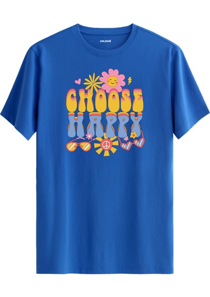 "choose Happy" Retro Hippie %100 Pamuk Tişört
