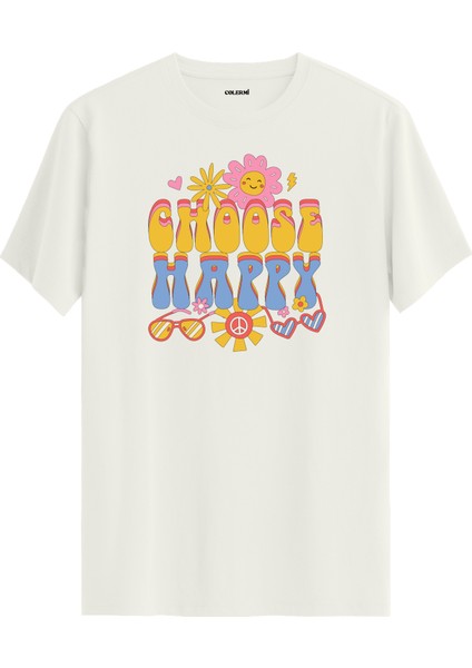 "choose Happy" Retro Hippie %100 Pamuk Tişört