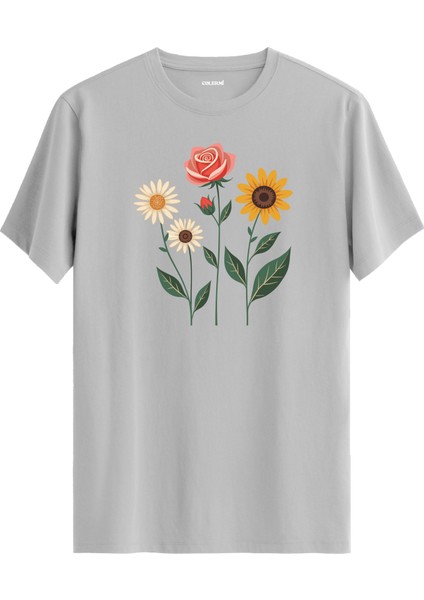 Gül Papatya Ayçiçeği Tasarımlı Uniseks Pamuk Tişört