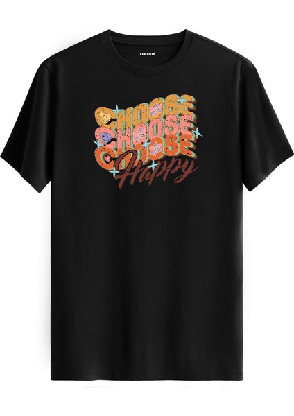 "choose Happy" Yazılı %100 Pamuk Tişört