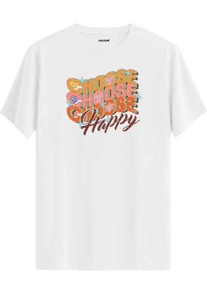 "choose Happy" Yazılı %100 Pamuk Tişört