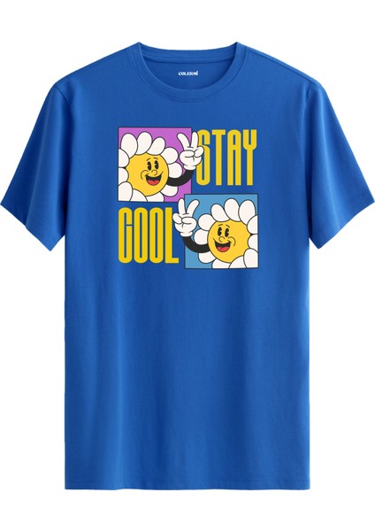 Gülümseyen Çiçek Karakter Stay Cool Tasarım Tişört