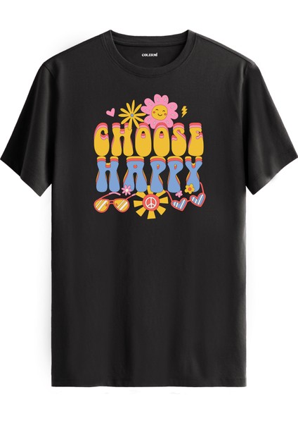 "choose Happy" Retro Hippie %100 Pamuk Tişört