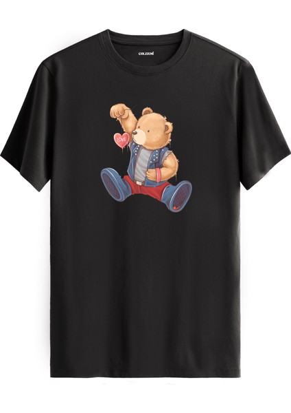 Kalp ve Ayı Tasarımlı Unisex Tişört