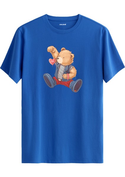 Kalp ve Ayı Tasarımlı Unisex Tişört