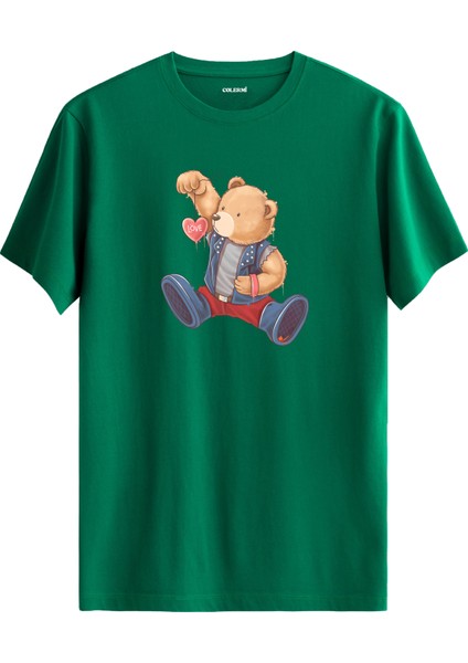Kalp ve Ayı Tasarımlı Unisex Tişört