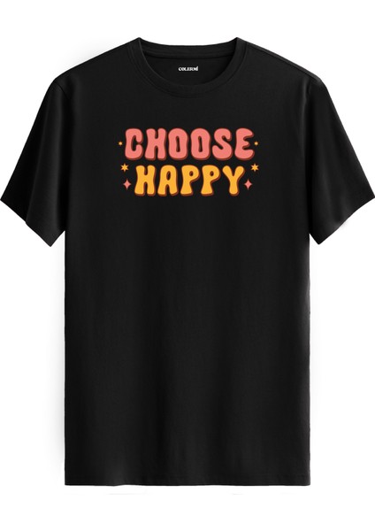 "choose Happy" Yazılı %100 Pamuk Tişört