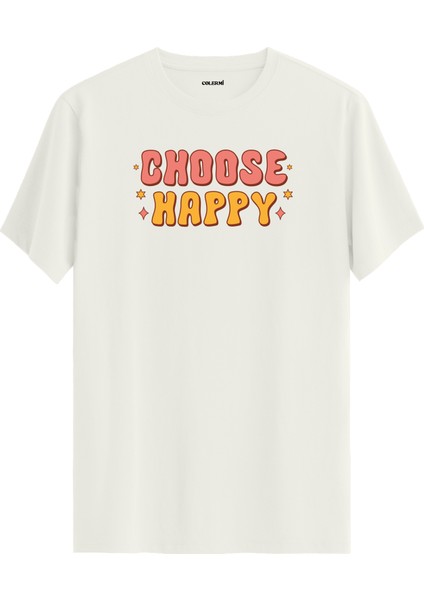 "choose Happy" Yazılı %100 Pamuk Tişört