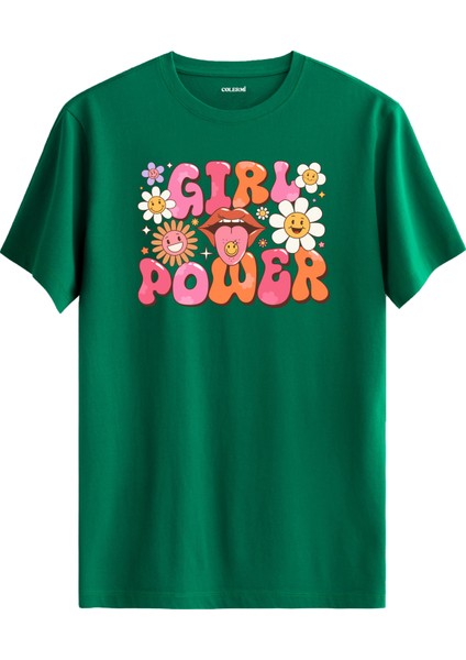 Girl Power Dudak ve Çiçek Tasarım Tişört