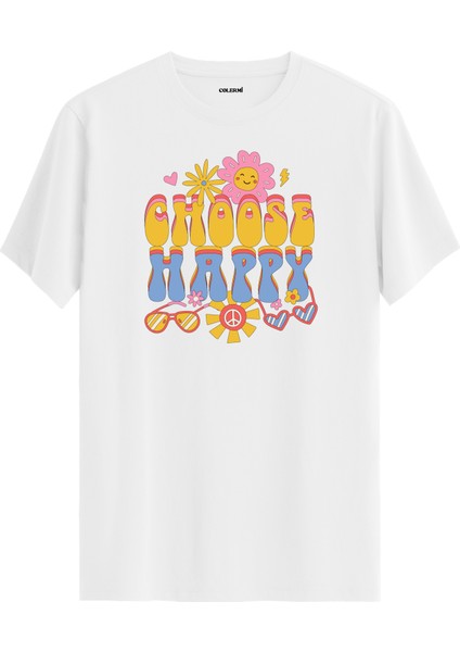 "choose Happy" Retro Hippie %100 Pamuk Tişört