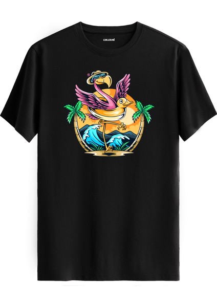 Flamingo Plaj Baskılı Tişört